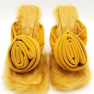 Burberry Women's Mustard Fur Slippers